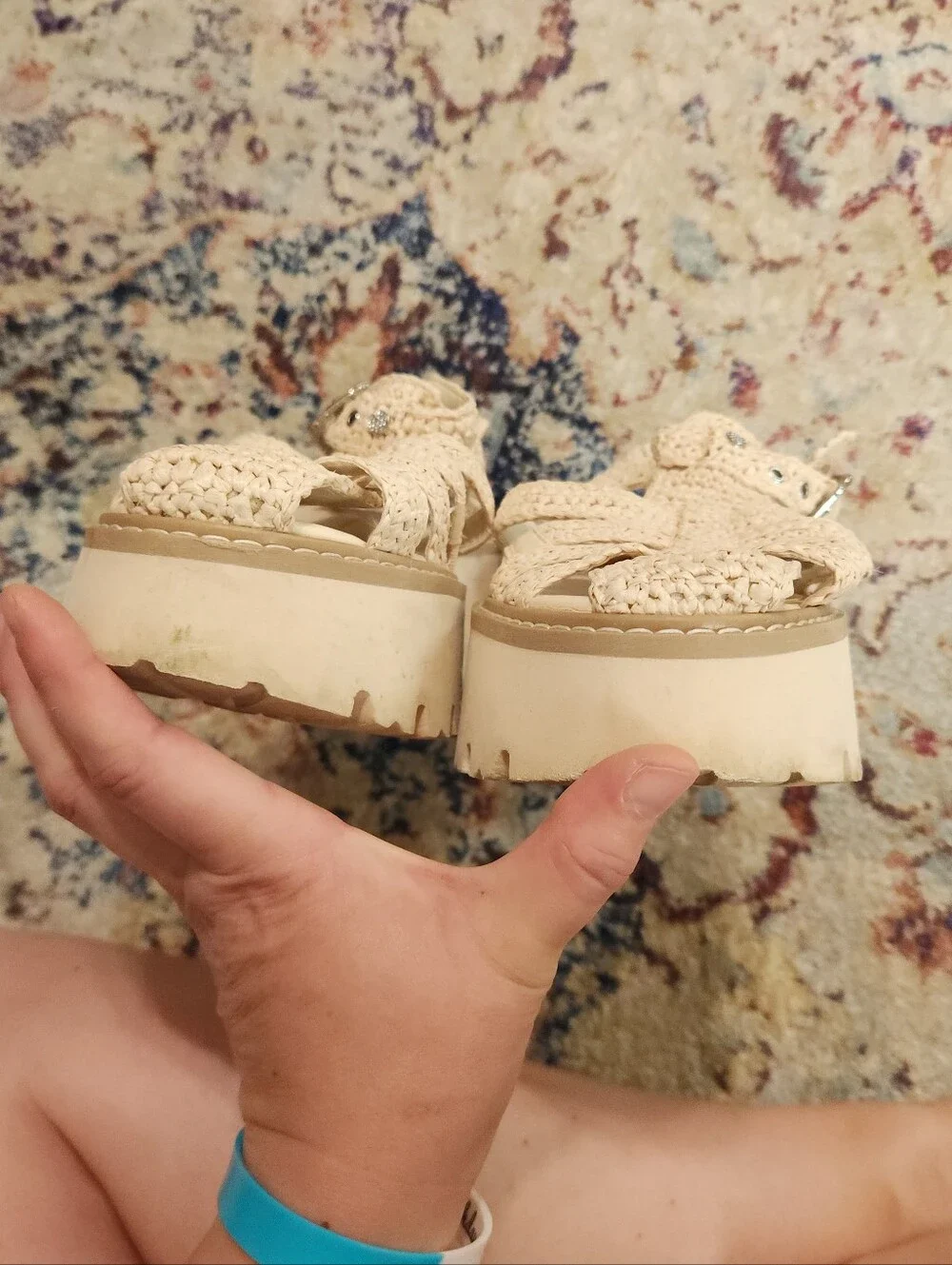 Dolce Vita Lasly Fisherman Raffia Silver Buckle Platform Sandals.Size 9.5